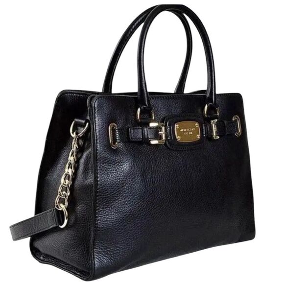 Michael Kors Handbags - Michael Kors Hamilton Black Pebbled Leather Top Handle Satchel Crossbody Bag